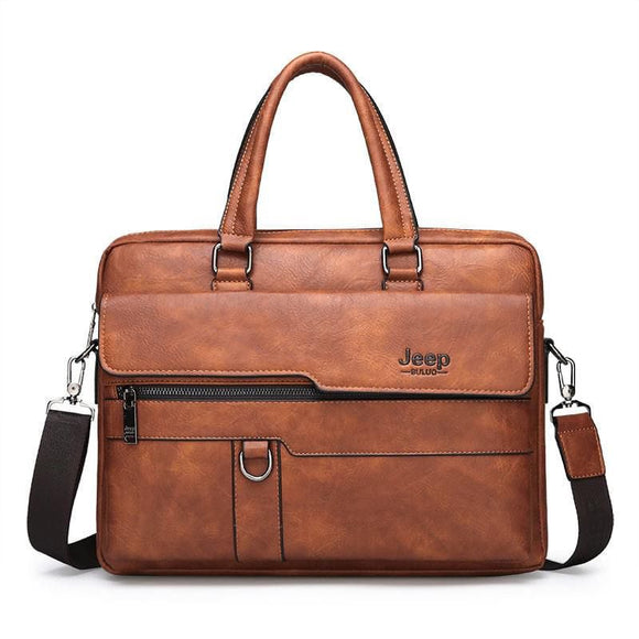 JEEP BULUO MEN'S LEATHER BRIEFCASE HANDBAG-GENUINE LEATHER BUSINESS OFFICE COLLEGE TRAVEL BAG